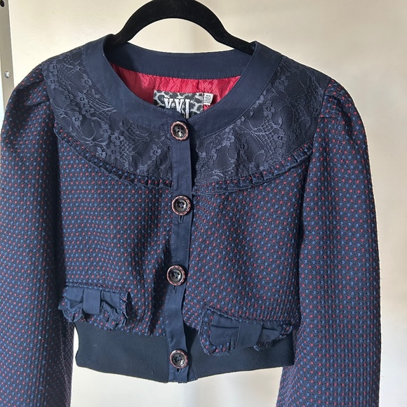 Navy crop jacket with bows - Picture 1 of 7